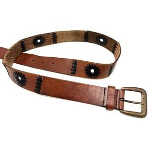 Patchwork Leather Boho Belt M 34 Vintage Y2K Hippie Western Brown Laced Retro